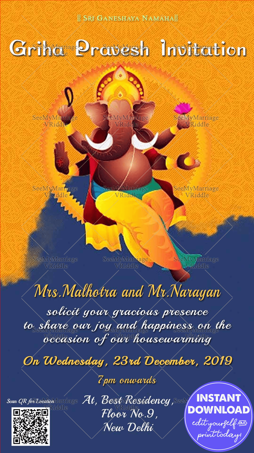 Ganesha Theme Housewarming Card For Whatsapp