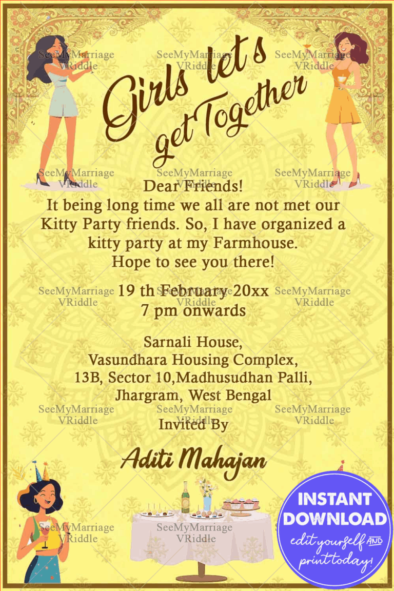 Girls Let's Get Together Women Kitty Party Invitation Card