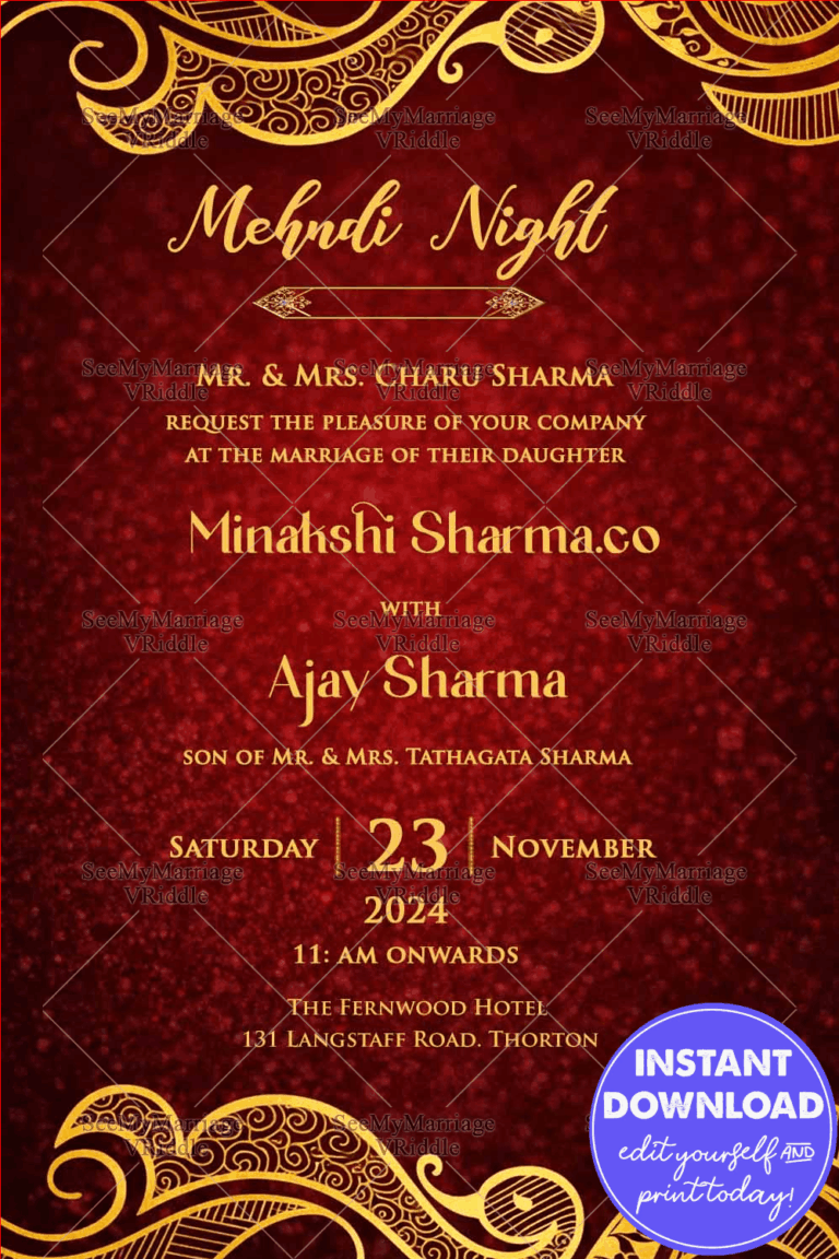 Gold Leaf Mehndi Party Night Invitation Card