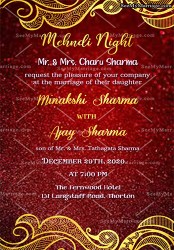 red and golden glitter theme wedding invite cards