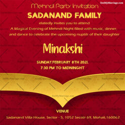 Indian Golden Royal Red Theme Mehndi Party Invitation Card