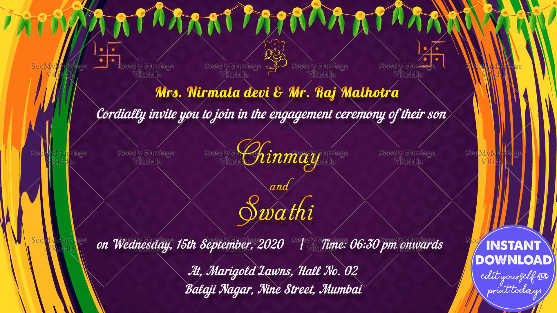 Indian Traditional Style Engagement Invitation Video With Dark Violet Theme