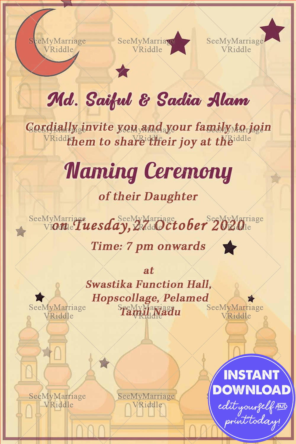 Islamic Naming Ceremony Card Whatsapp Invitation
