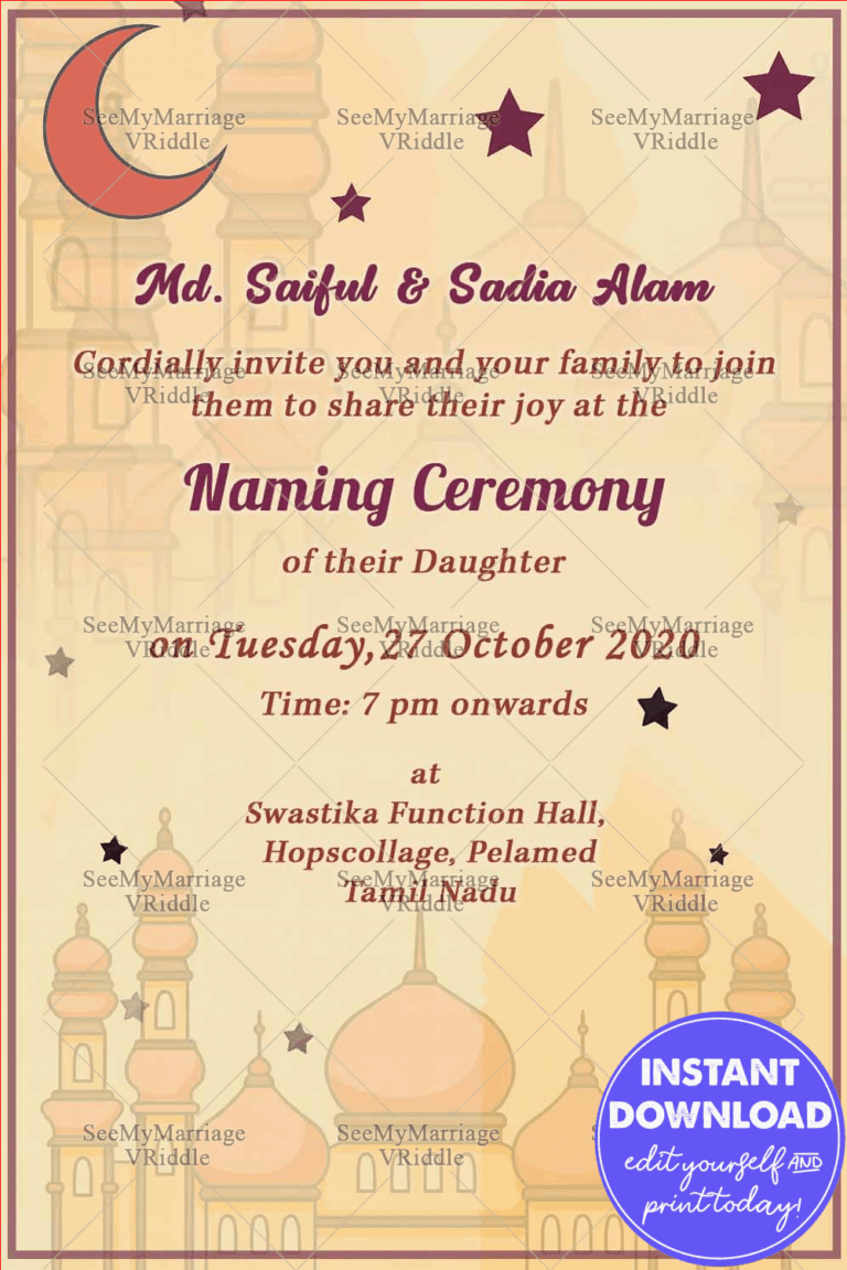 Islamic Naming Ceremony Card Whatsapp Invitation