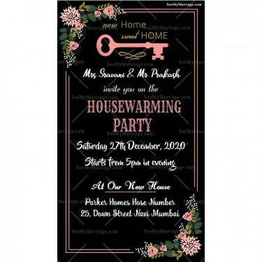 Modern Black Theme Floral Housewarming E-card Invite