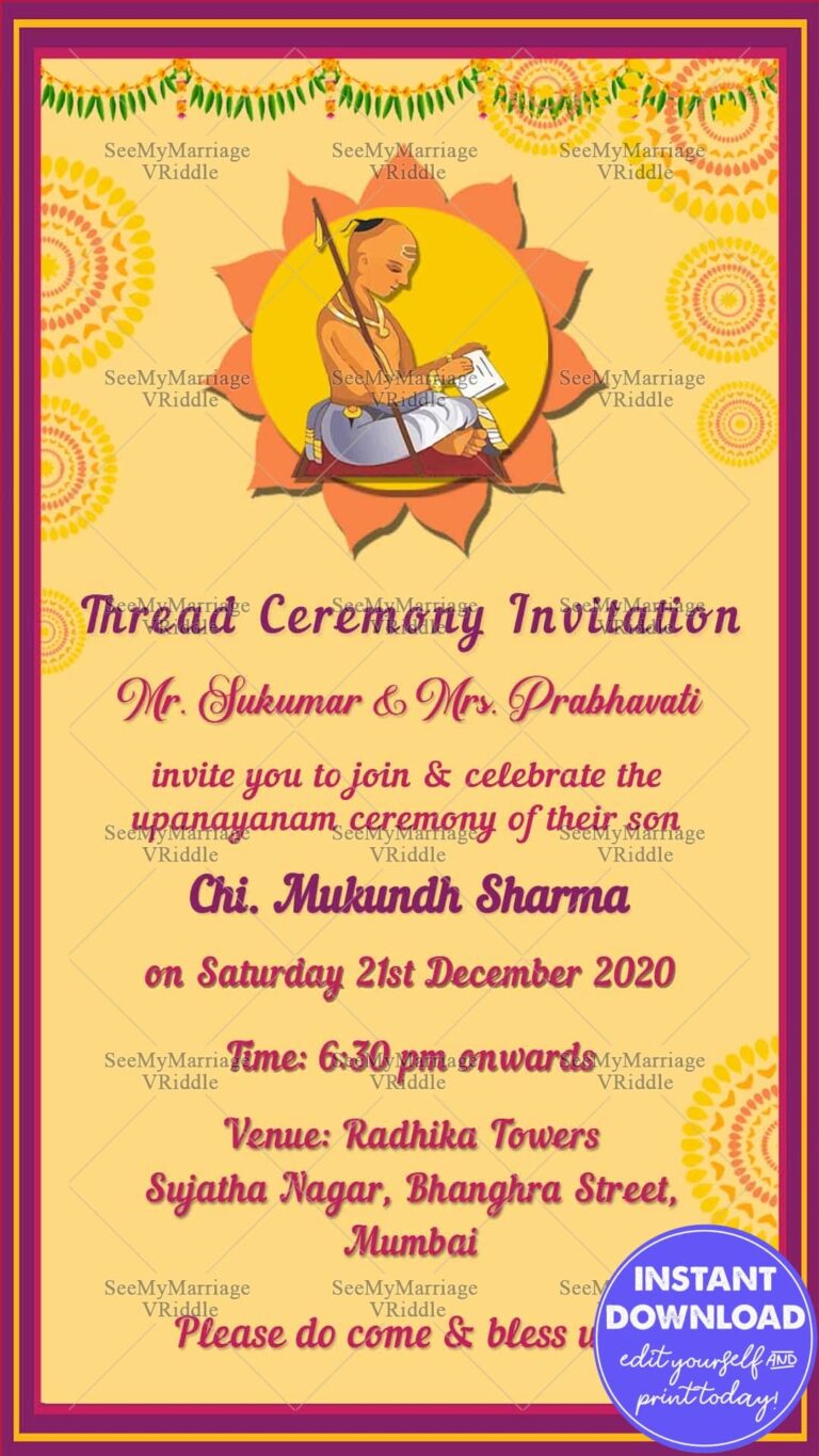 North Indian Thread Ceremony Invitation Card