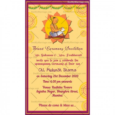 North Indian Thread Ceremony Invitation Card