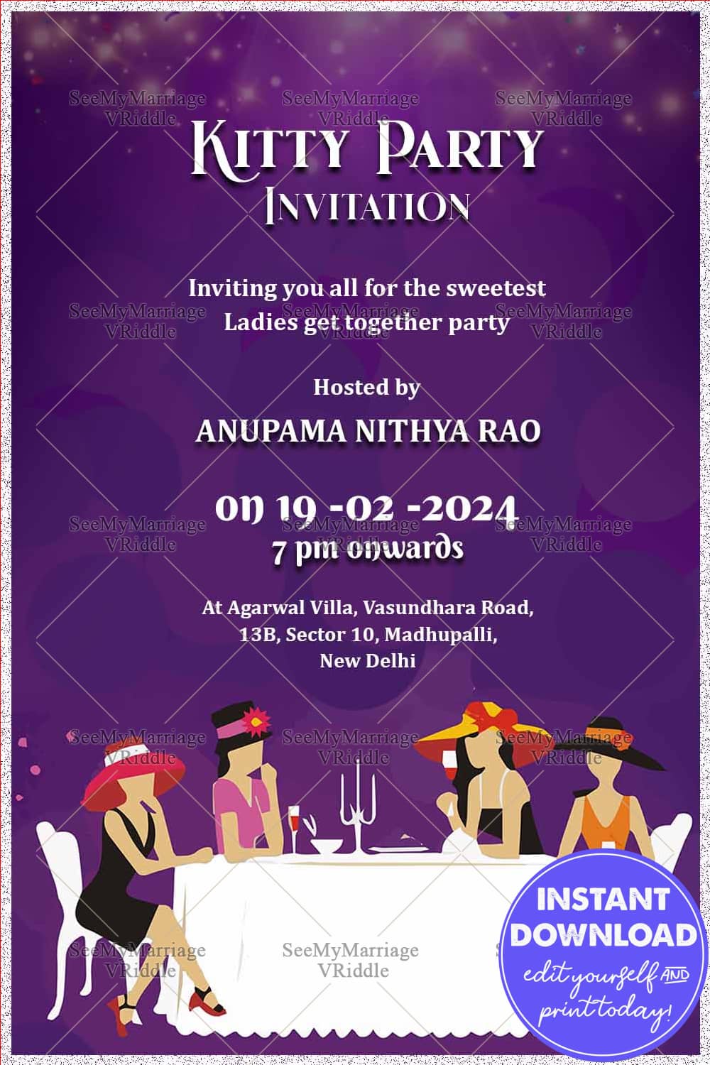 Party Nights Women Kitty Party Invitation Card