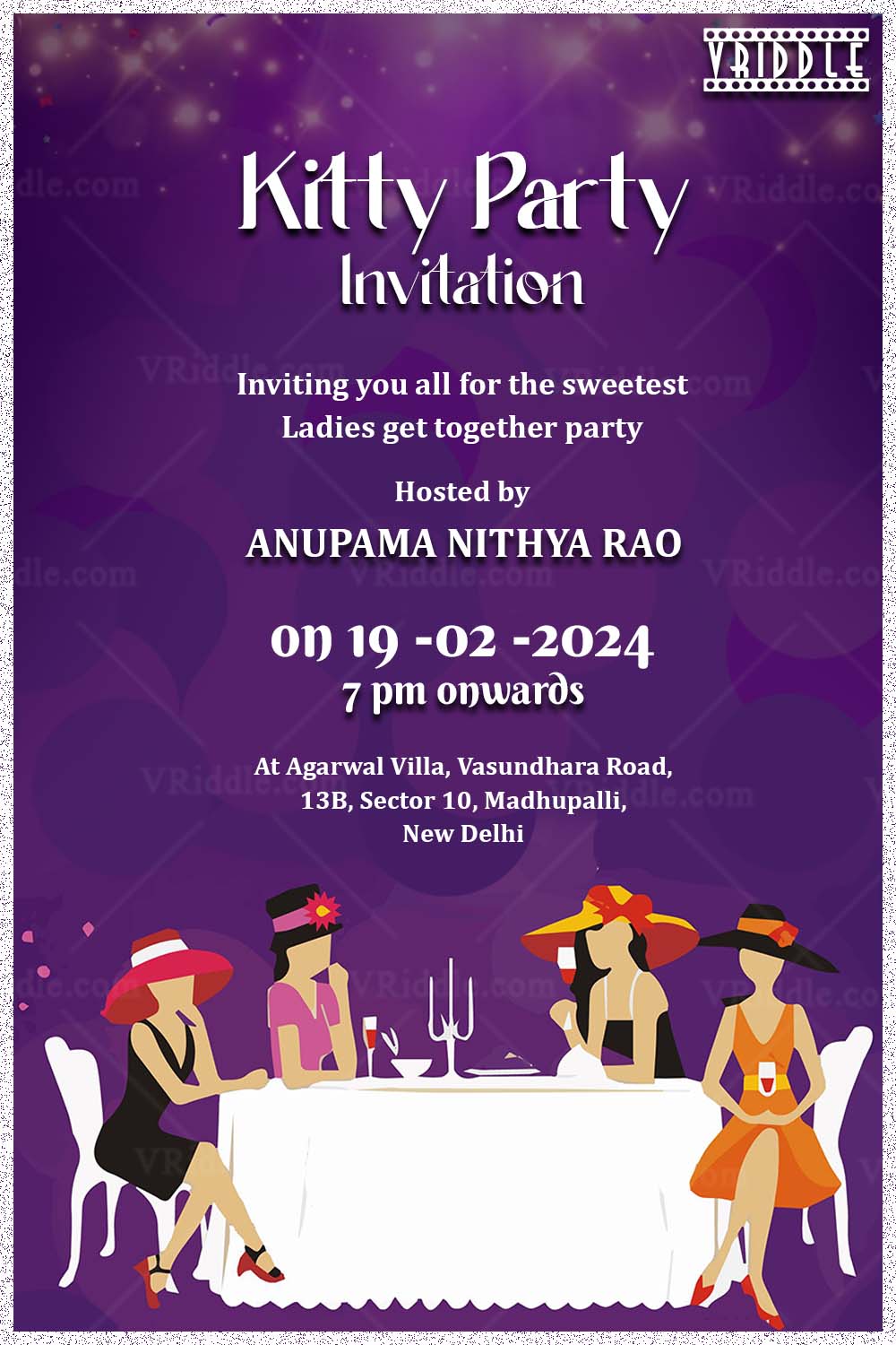 Party nights women kitty party invitation card copy
