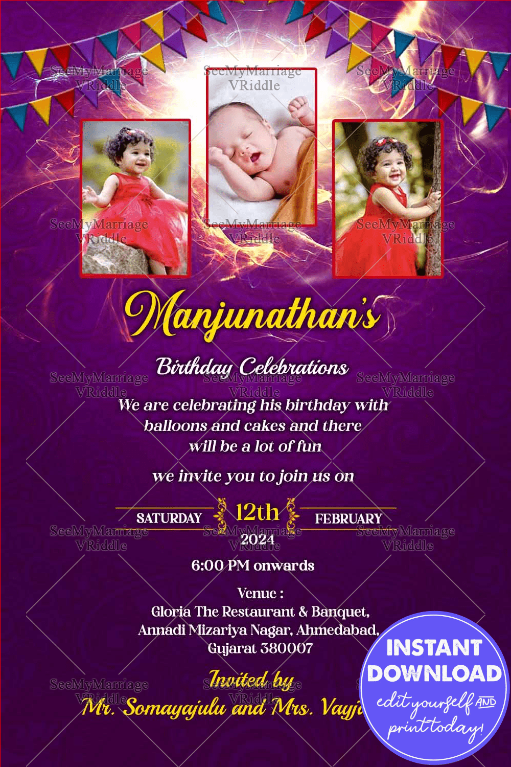 Pirantanal Alaippital Tamil Style Birthday Invitation Ecard In Violet Theme