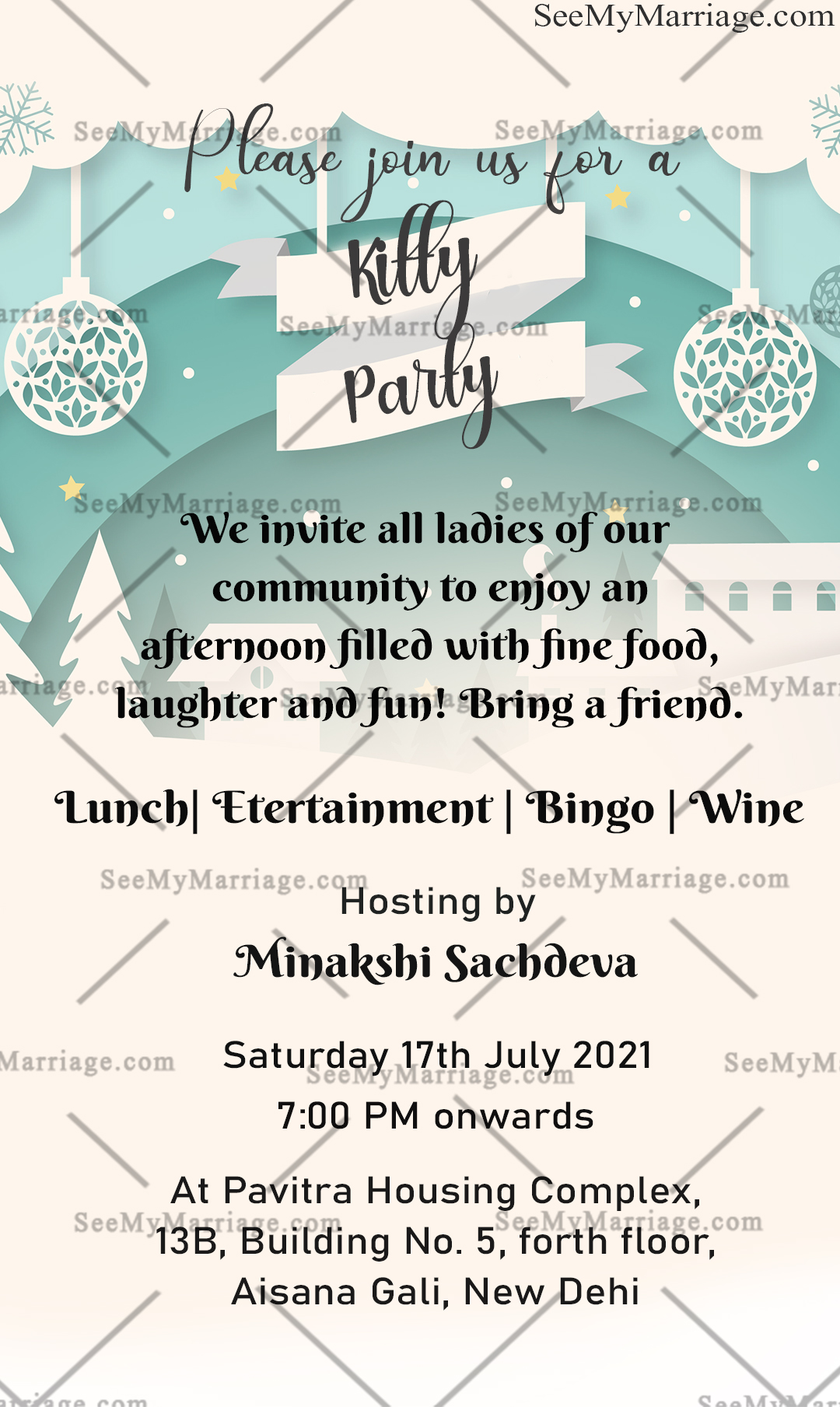 Snow White _kitty Party Invitation Card