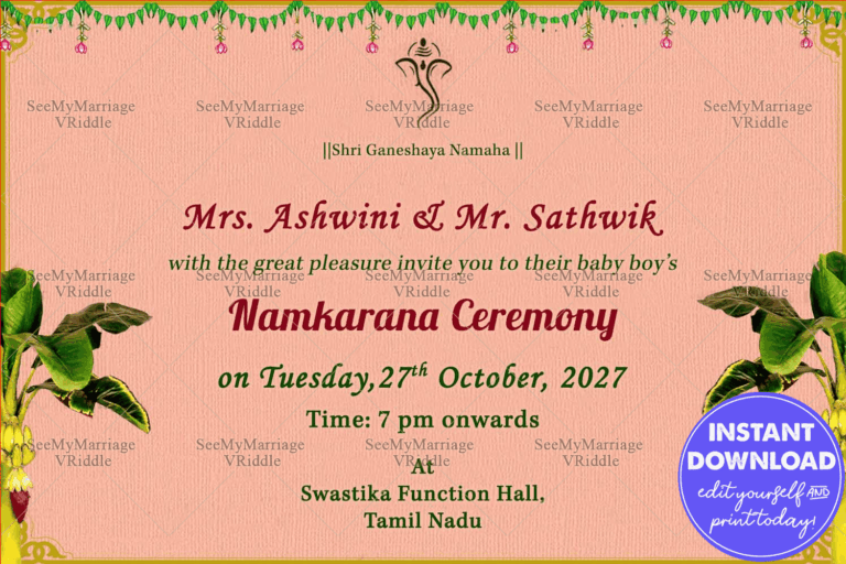 Tamil Traditional banana Background Naming Ceremony E Card