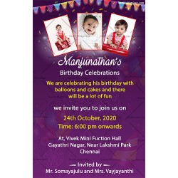 violet theme traditional birthday invitation card, simple birthday invite with photos, birthday invitation card