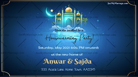 Blue theme, Muslim housewarming-Islamic housewarming, Moon, Blue Sky, Masjid, Mosque, Stars, Fort