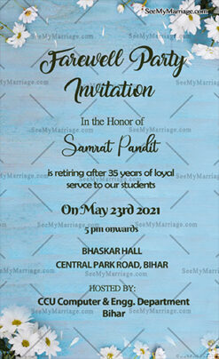 White Floral Theme Farewell Party Invitation Card
