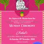 Tonsure Ceremony Pink Theme Cream Bordered Invitation Ecard
