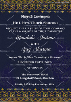 Traditional Blue Theme Golden Frame Mehndi E Card