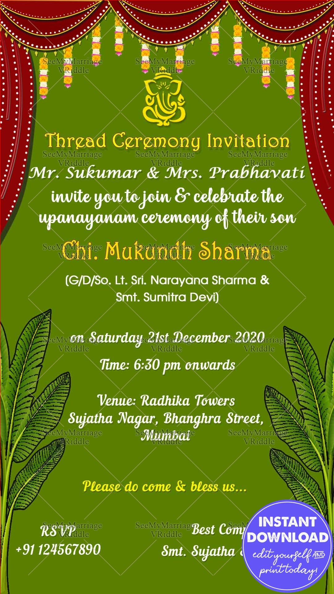 Traditional Thread Ceremony Invitation Card