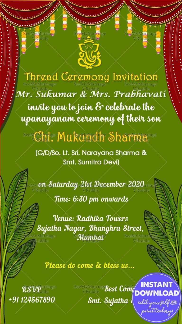 Traditional Thread Ceremony Invitation Card