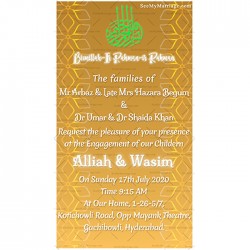 yellow theme nikah wedding invite, islamic wedding invite card