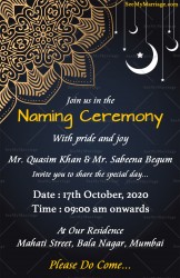 Baby Naming Ceremony Invitation Card In Dark Navy Blue Background With Traditional Mandala Design