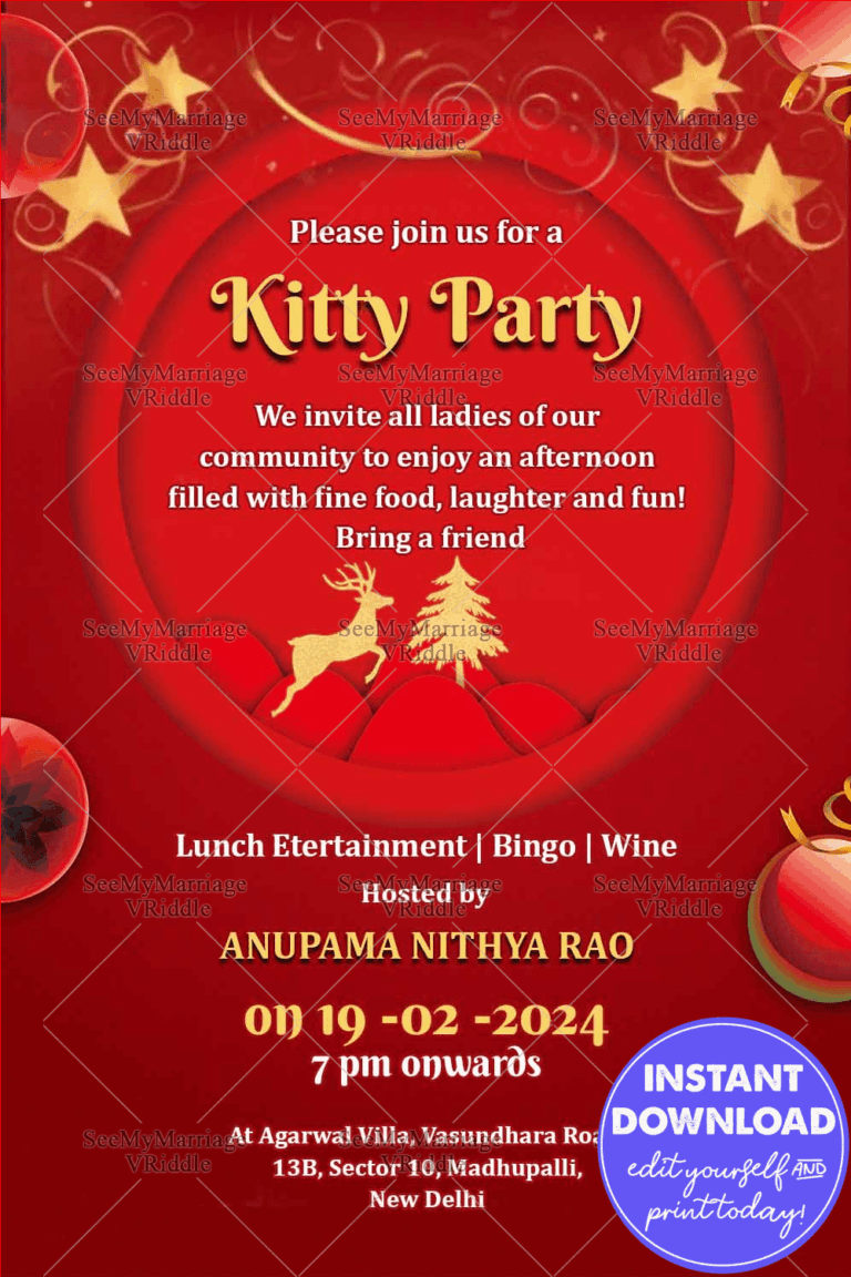Christmas Kitty Season - Kitty Party Invitation Card