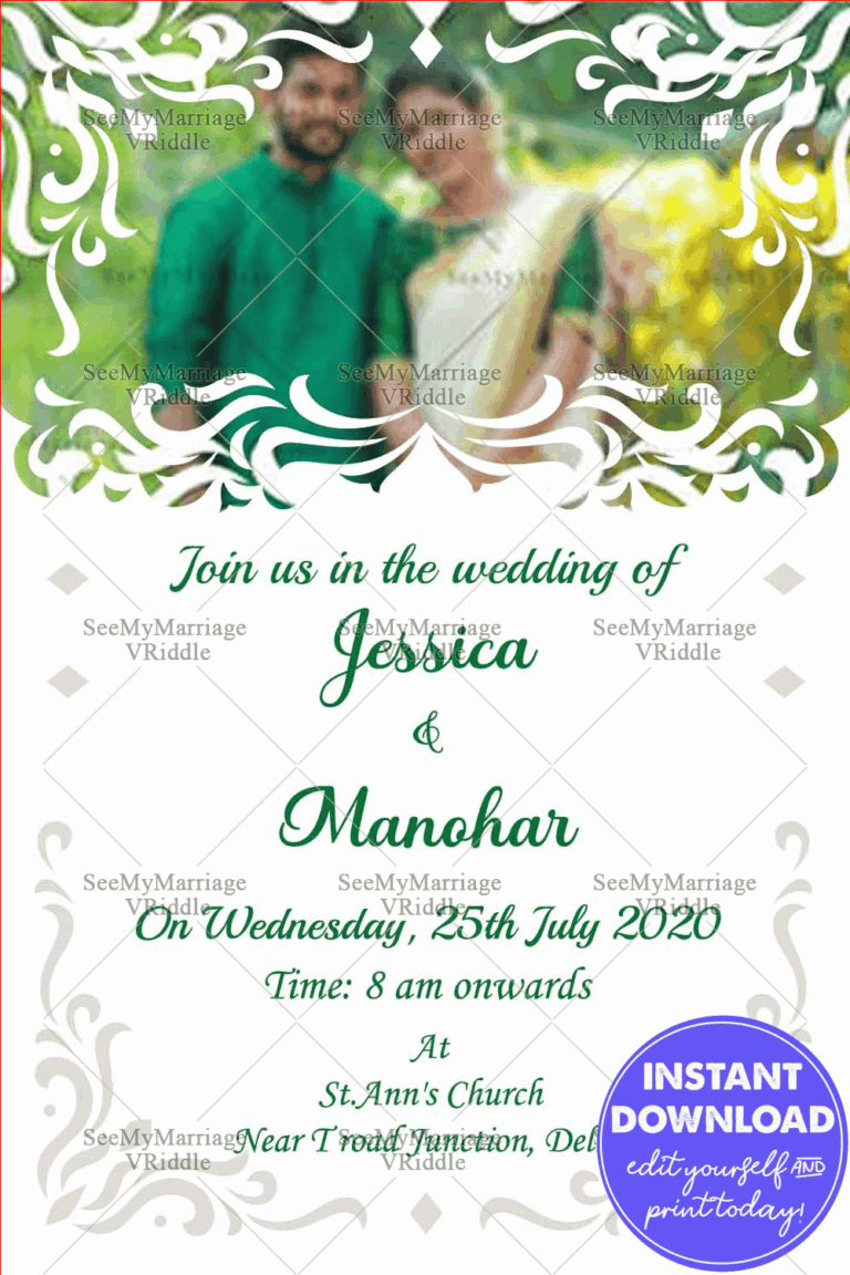 Cream And White Tamil Christian Wedding Invitation Card