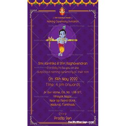 Little Kanhaiya Theme Naming Ceremony Invitation Card With Violet Background