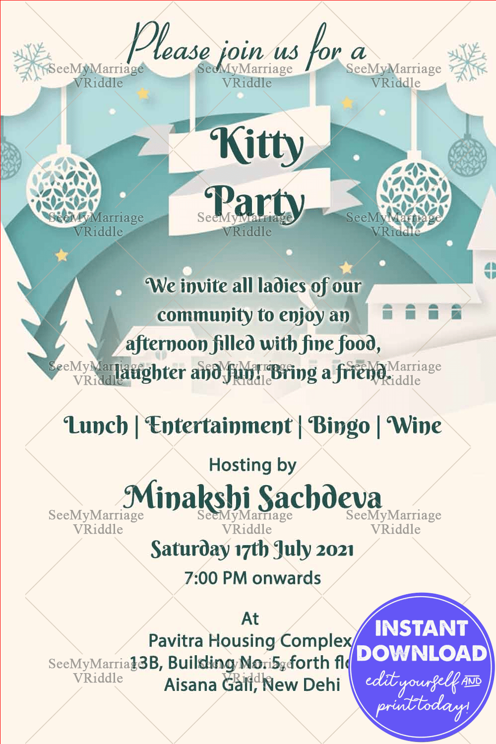 Snow White - Kitty Party Invitation Card