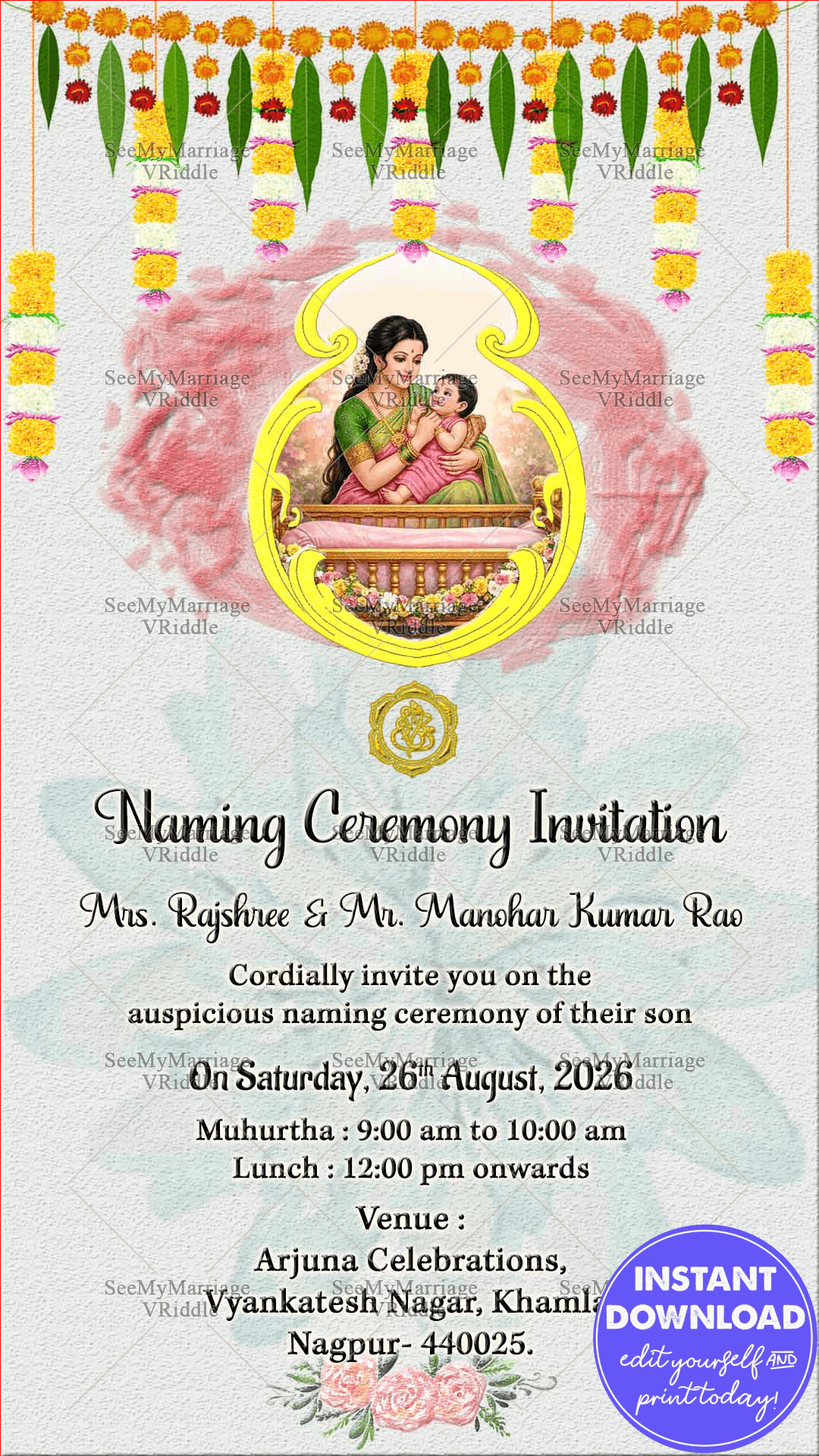 Telugu Traditional Barasala, Naming Ceremony Invitation Card