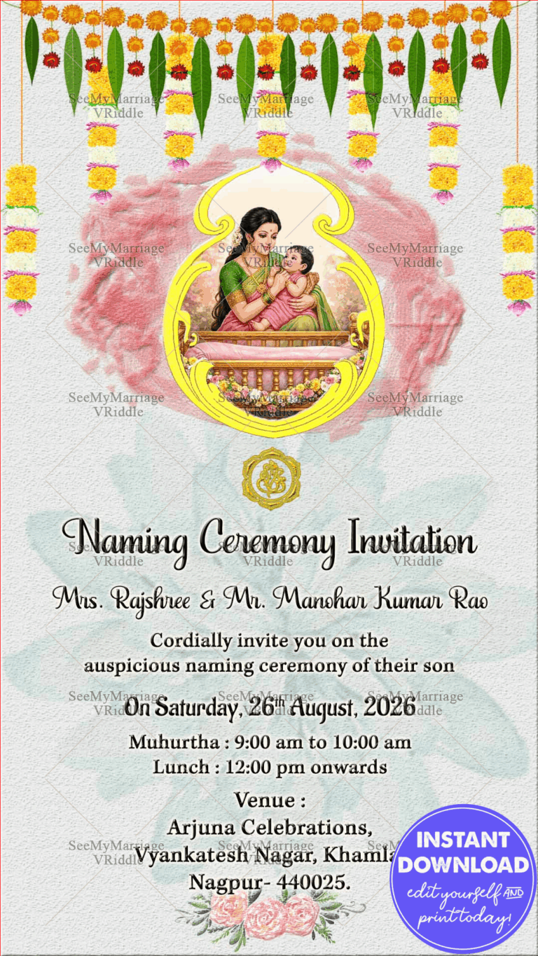 Telugu Traditional Barasala, Naming Ceremony Invitation Card