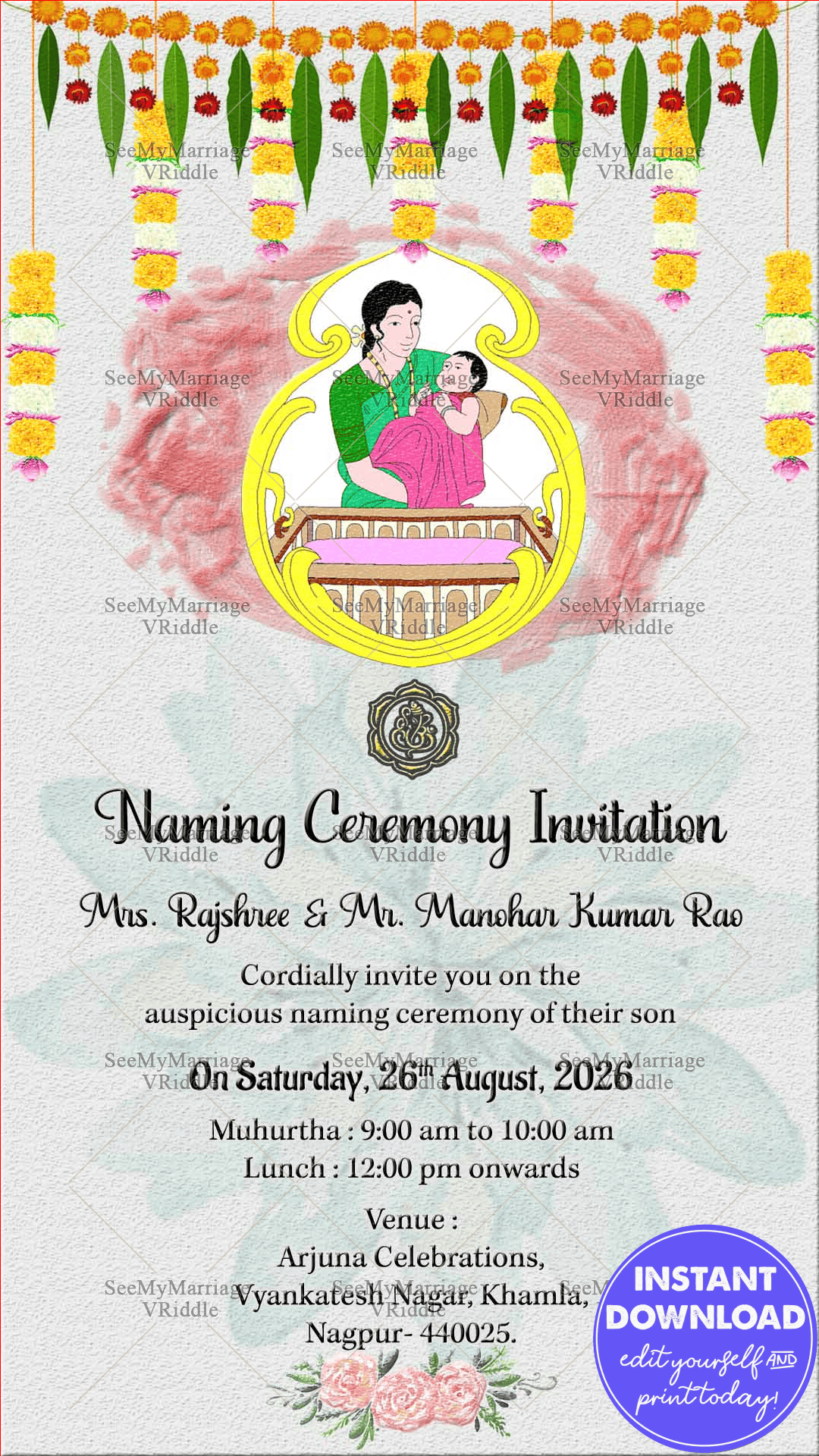 Telugu Traditional Barasala, Naming Ceremony Invitation Card