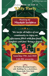 Kitty Party, Green theme, Forest theme, Houses, Colony, Clouds, Night theme, Teej Invite