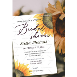 Yellow theme Printed Card, Floral, Sun flowers, Honey Bee, Bridal Shower Save the Date Invite Card