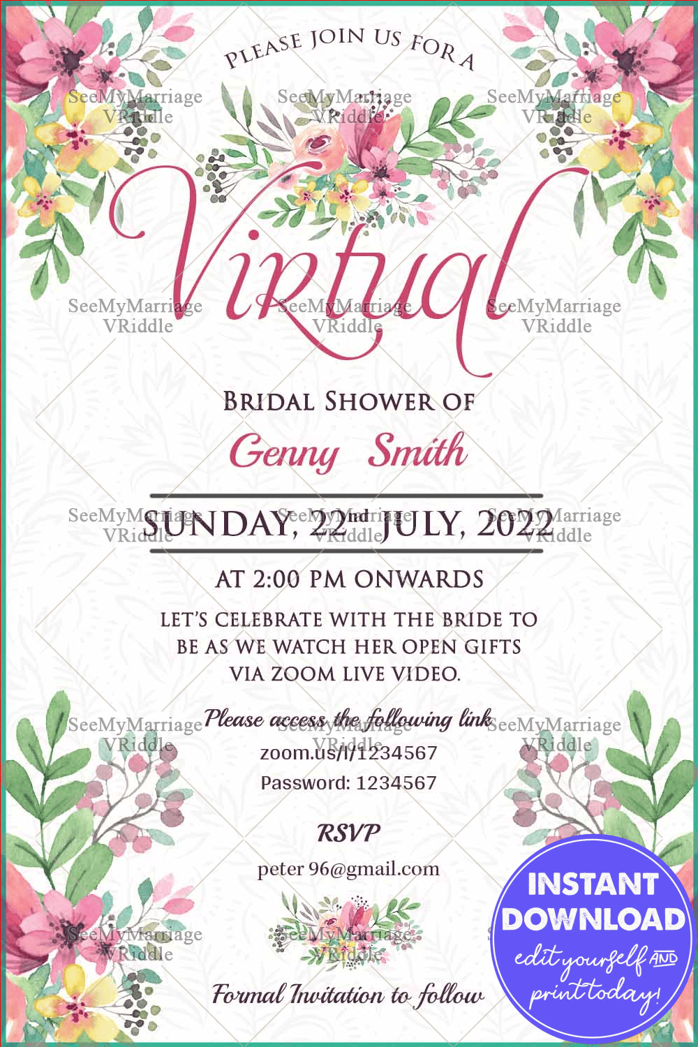 A Beautiful Bridal Ceremony Virtual Bridal Shower Invitation Card