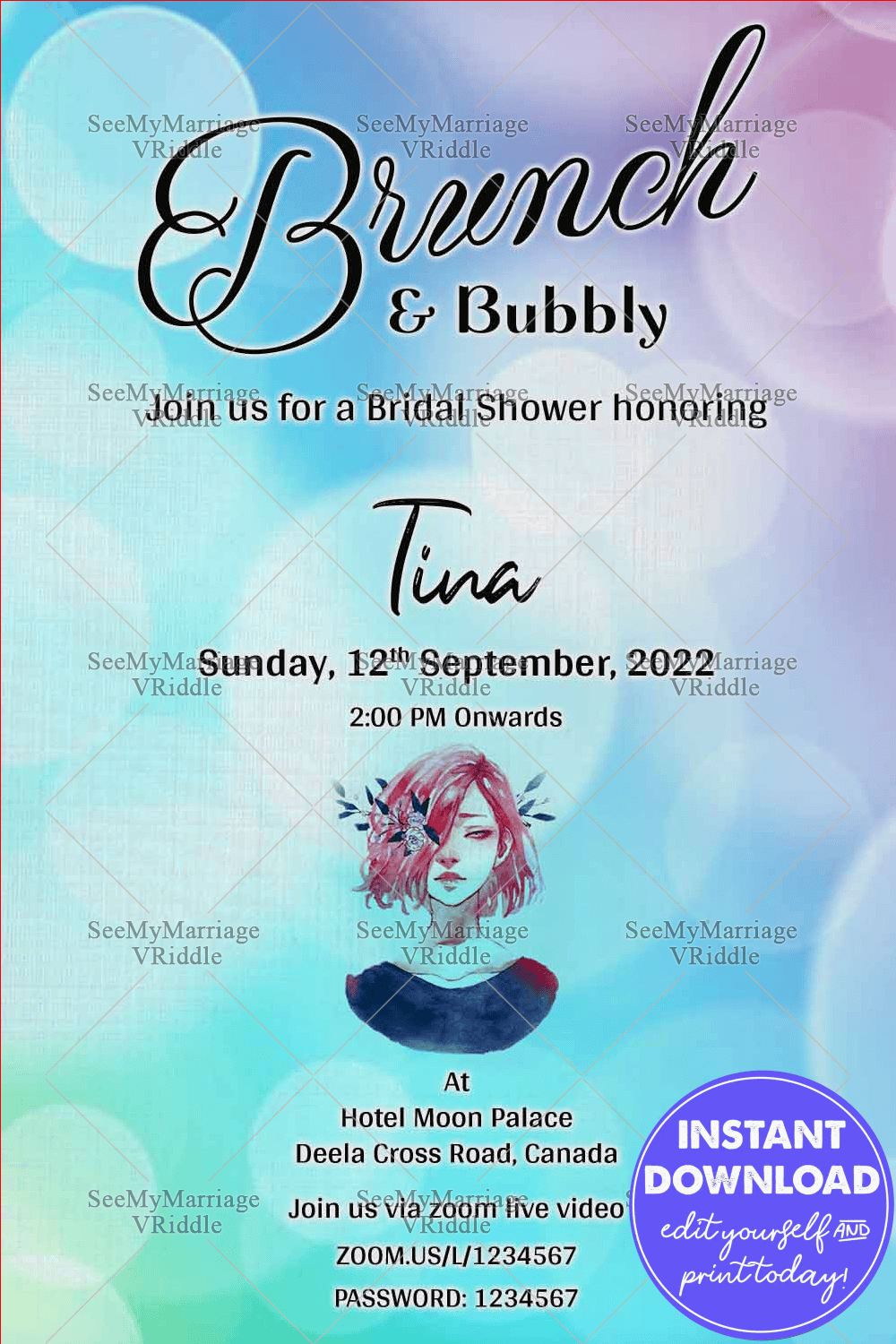 Bokeh Theme Bridal Shower Save The Date Whatsapp Card