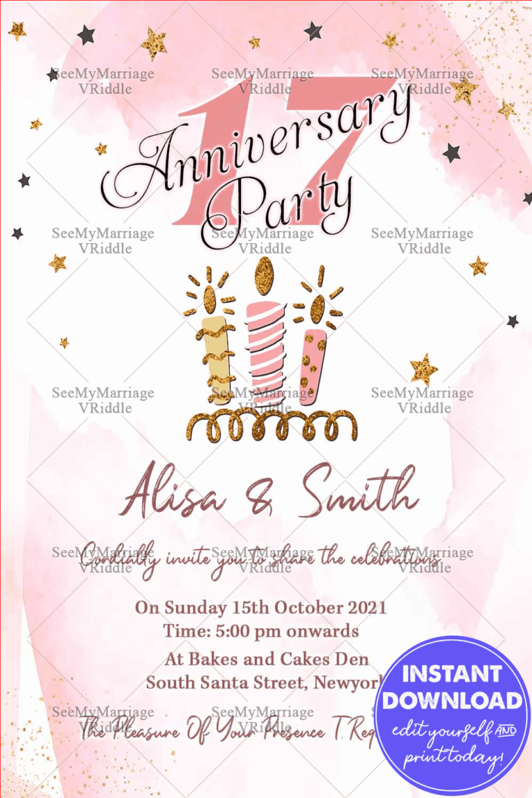 In Addition With Love Pink Water Colour Theme Anniversary Invitation Card