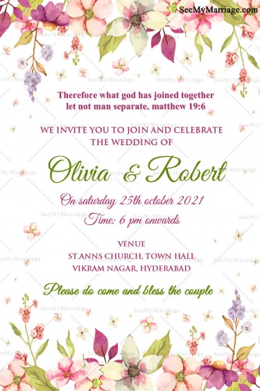 traditional christian wedding invitation, simple floral theme card, white theme wedding card, christian wedding card