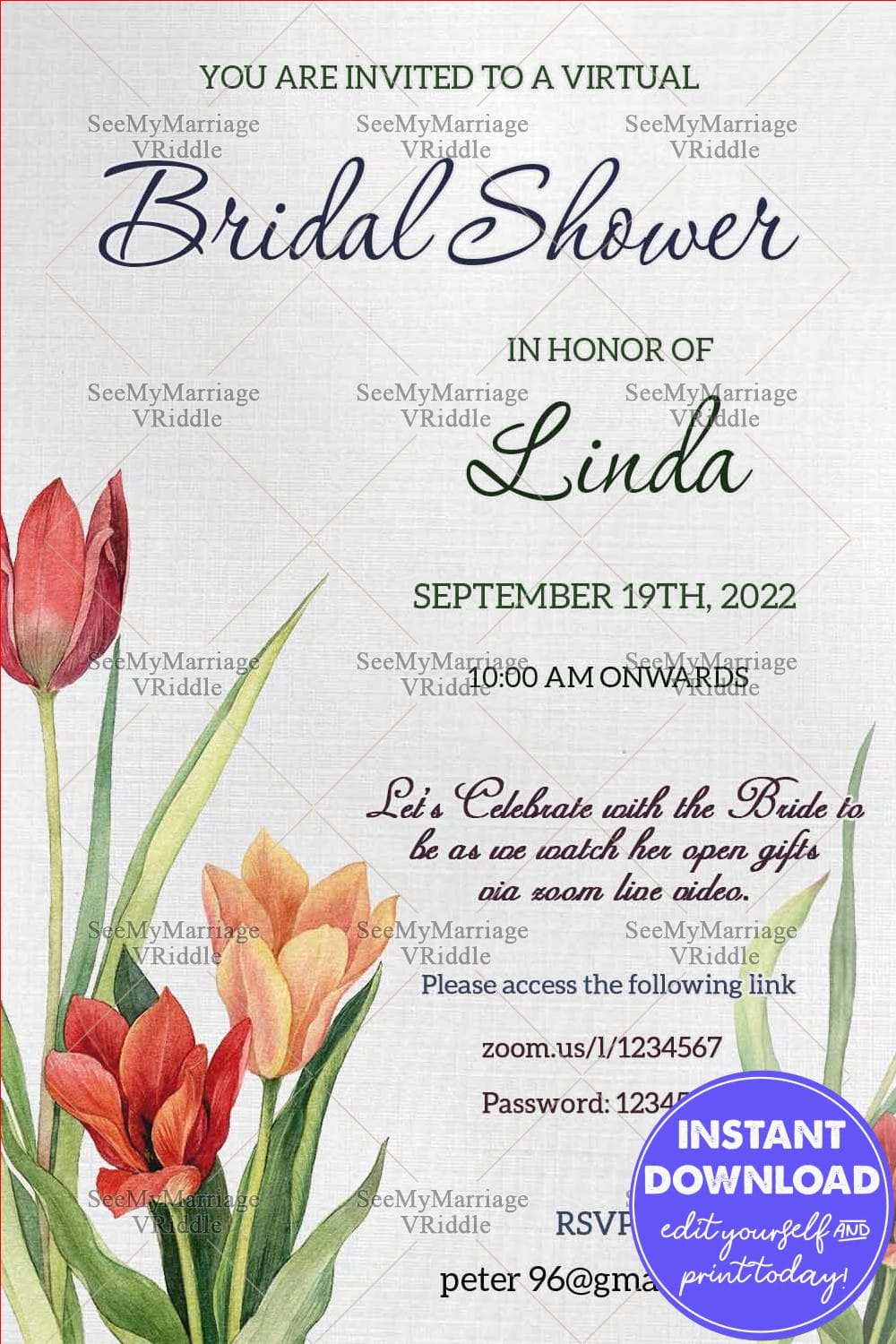 Floral Bridal Shower Save The Date Invitation Whatsapp Card