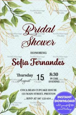 Green Eucalyptus Leaves Theme Bridal Shower Invitation Card