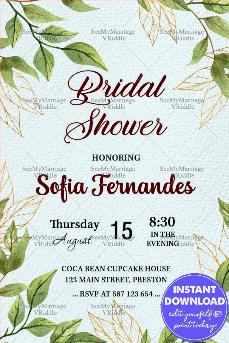 Green Eucalyptus Leaves Theme Bridal Shower Invitation Card