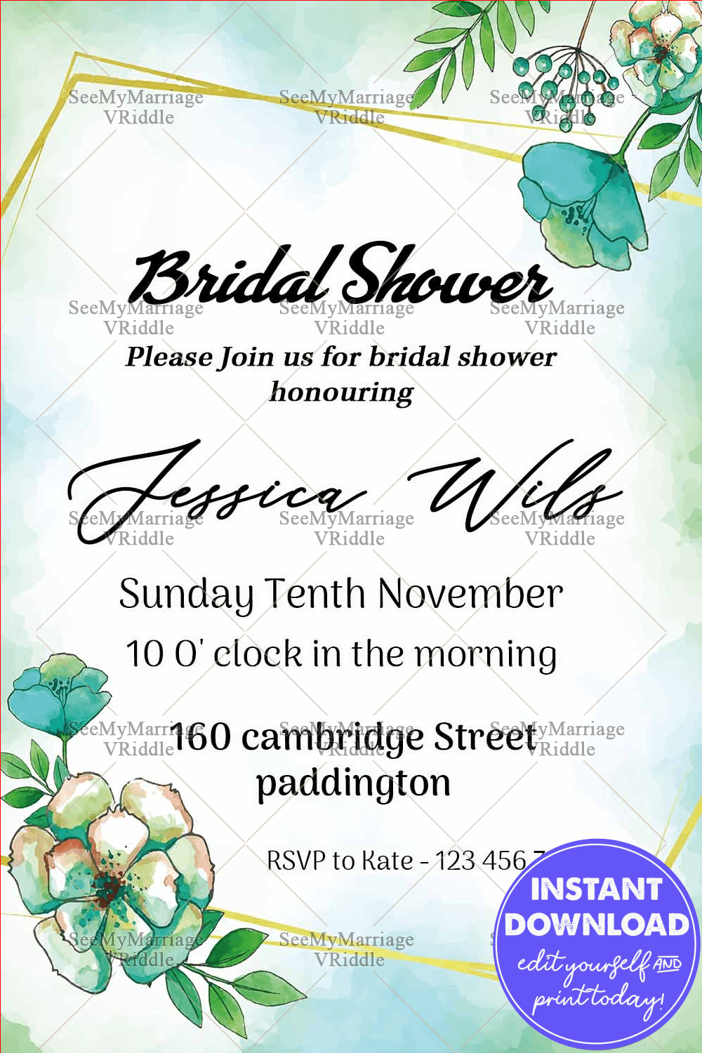 Green Floral Theme Bridal Shower Invitation Card