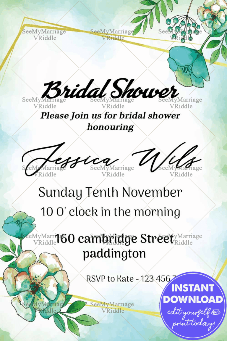 Green Floral Theme Bridal Shower Invitation Card