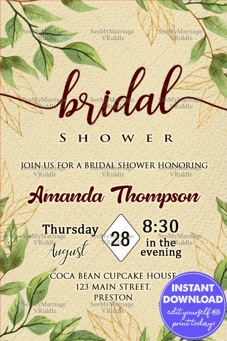 Green Leaves Wood Theme Bridal Shower Ecard