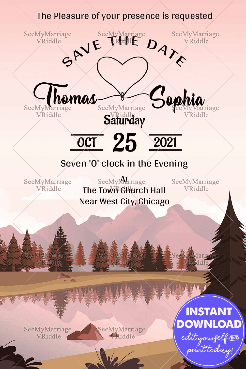 Lake And Mountains Wedding Save The Date Ecard