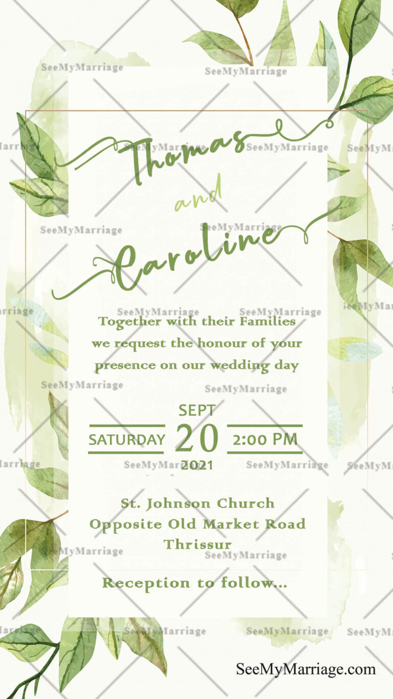 Nischayam Wedding Invitation Video Gif In Green Theme Leafs Background