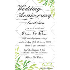 Lets Rejoice, Sing And Celebrate Wedding Anniversary Green Leaves Theme Anniversary Invitation Card