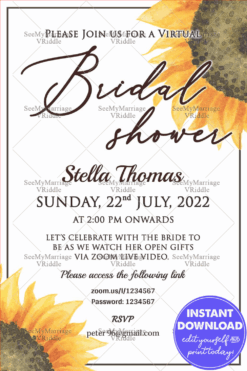 Sun Flower Valley Bridal Shower Invitation Card