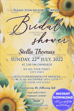 Sunflower Blossom Bridal Shower Invitation Card