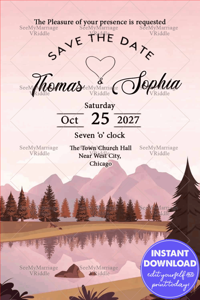 Watercolor Forest And Mountain Theme Save The Date Wedding Invitation Card